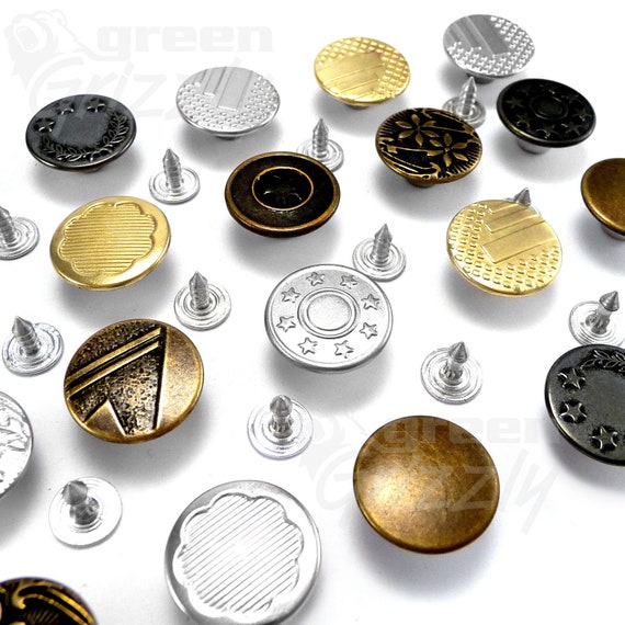 17mm Metal Jeans Buttons Hammer on Denim Tack Alloy Studs Oxyd Antique Brass Pin
