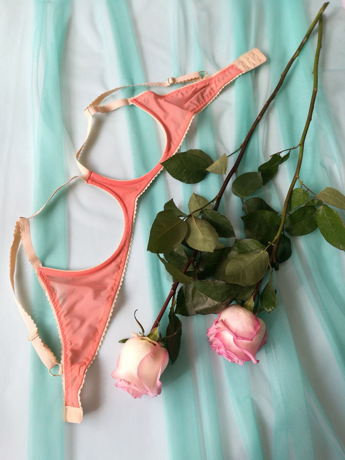 Sheer Lingerie Gifts See Through Lingerie The Peach Open Bra | Etsy