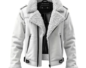 Herren White RAF B3 Bomber Aviator Shearling Schaffell Echtleder Jacke Mantel