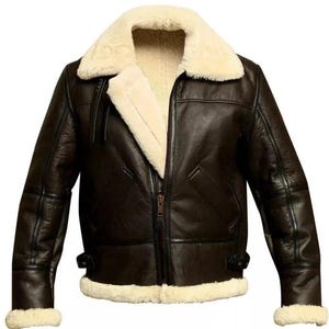 B3 Aviator Real Shearling Brown Sheepskin Leather Flight Bomber Jacket