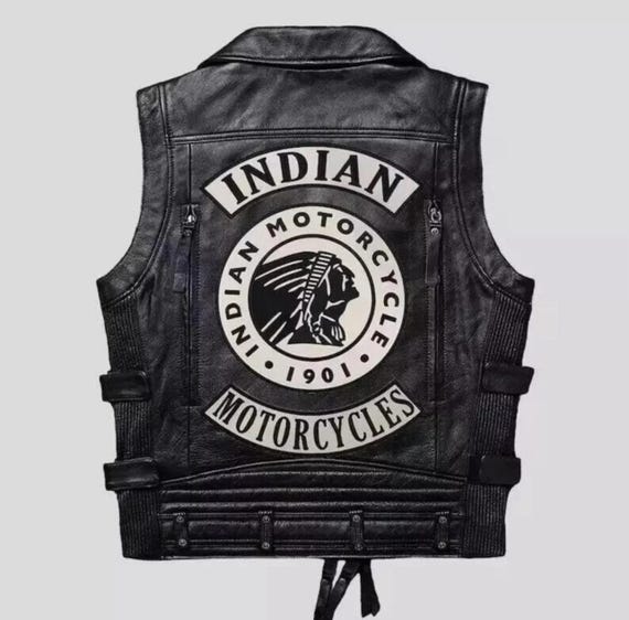 Indian Motorcycle Men's Western Leather Biker Black Leather Riding Vest