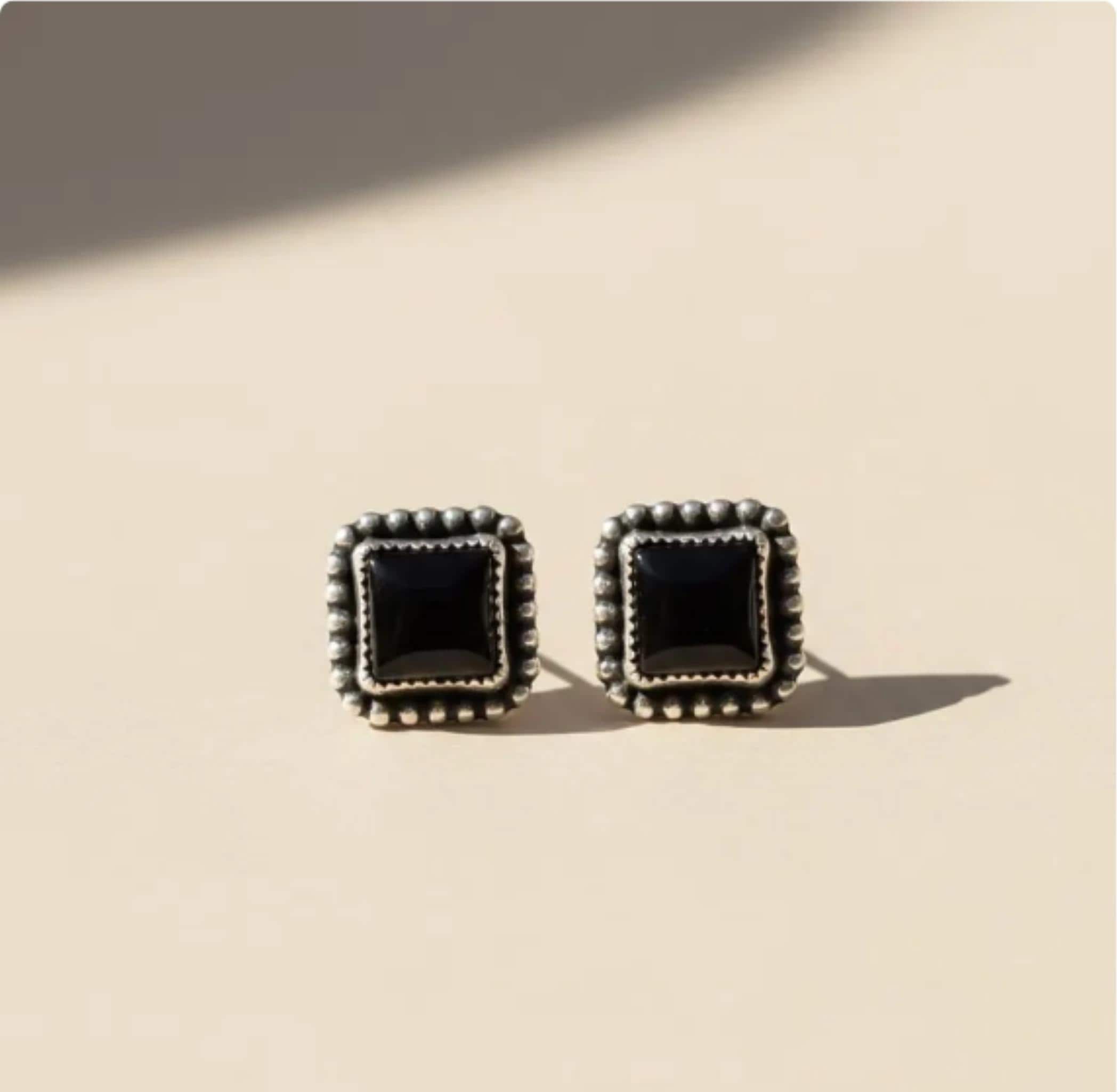 925 Silver Square Onyx Earrings - Etsy