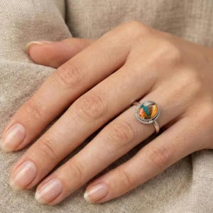 Sterling Silver Spiny Oyster Turquoise Ring – Oval Southwestern Boho Statement Jewelry