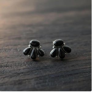 Black Onyx Stud Earrings – Natural Onyx Cluster Studs, Sterling Silver Boho Southwestern Jewelry