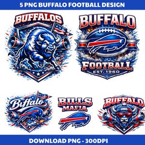 Buffalo Football PNG Bundle, Buffalo Mascot Clipart, Retro Sport Design, Game Day Shirt PNG, 5 PNG 300DPI