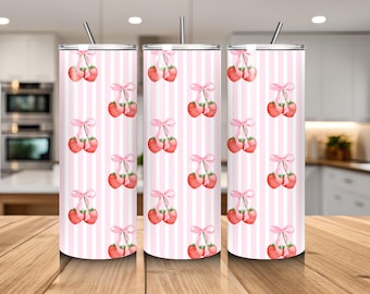Coquette Bow & Stripe Tumbler Wrap Bundle PNG | Bögen und Herzen 20 Unzen Skinny Tumbler wrap | Nahtlose Pastellbögen | Digitaler Download
