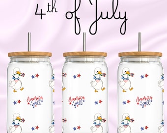 Patriotischer 4. Juli Libbey 16 Unzen Glasverpackung PNG, America Yall Duck Tumbler Wrap, Sublimationsdesign zum Unabhängigkeitstag, UV DTF Cup Wrap