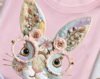 Blumenhasen-Patchwork PNG, Trendiges Ostern PNG, Floral Retro Ostern Png, Cottage Core Gingham Patchwork PNG, Ostern Frühling Patchwork PNG