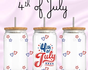 4. Juli Libbey Glass Wrap PNG | Vaterländisches 16 Unzen Dosenglas-Design | Rot Weiß Blau Tumbler Sublimation | Unabhängigkeitstag Digital Download