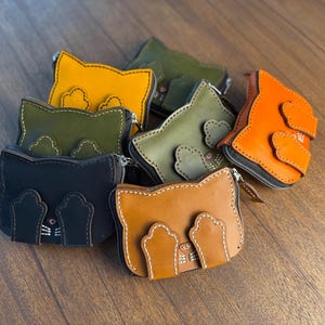 Handmade Italian Leather Coin Purse, Buttero Wallet, Cat Lover Gift