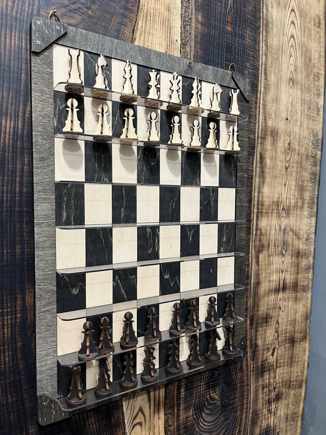 Wall Mounted Chess Board Wooden Engraved, Custom Chess Set