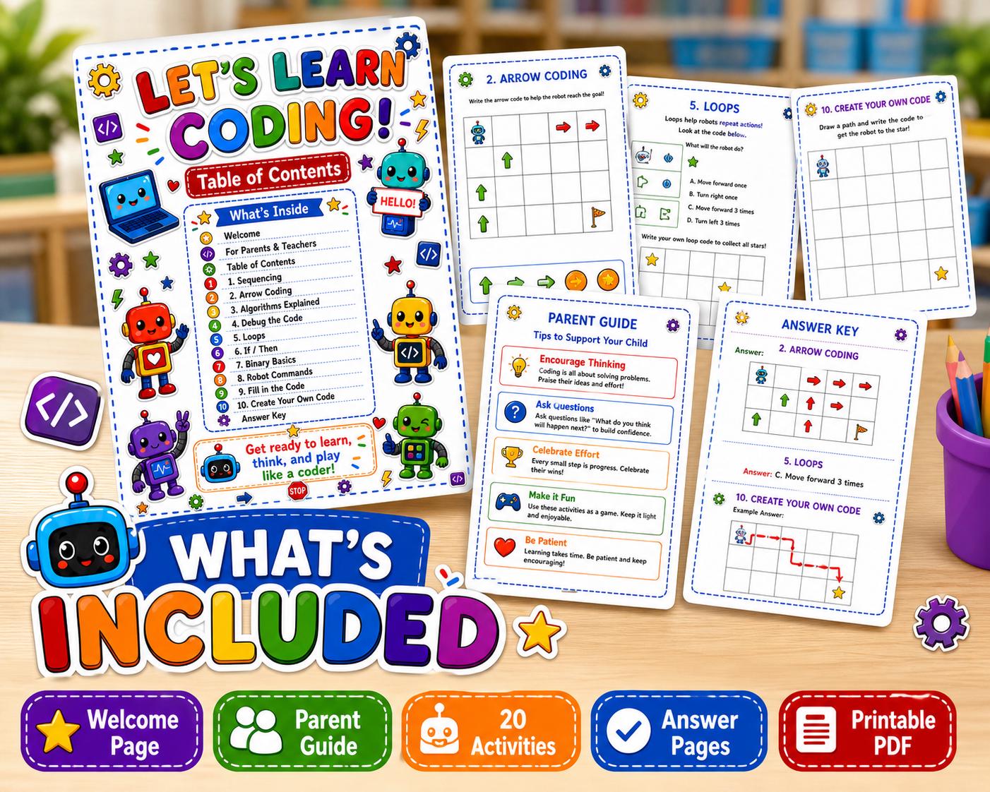 Preschool Direction Coding Kids Coding Activity Book Printable Beginner Coding Worksheets | STEM ...