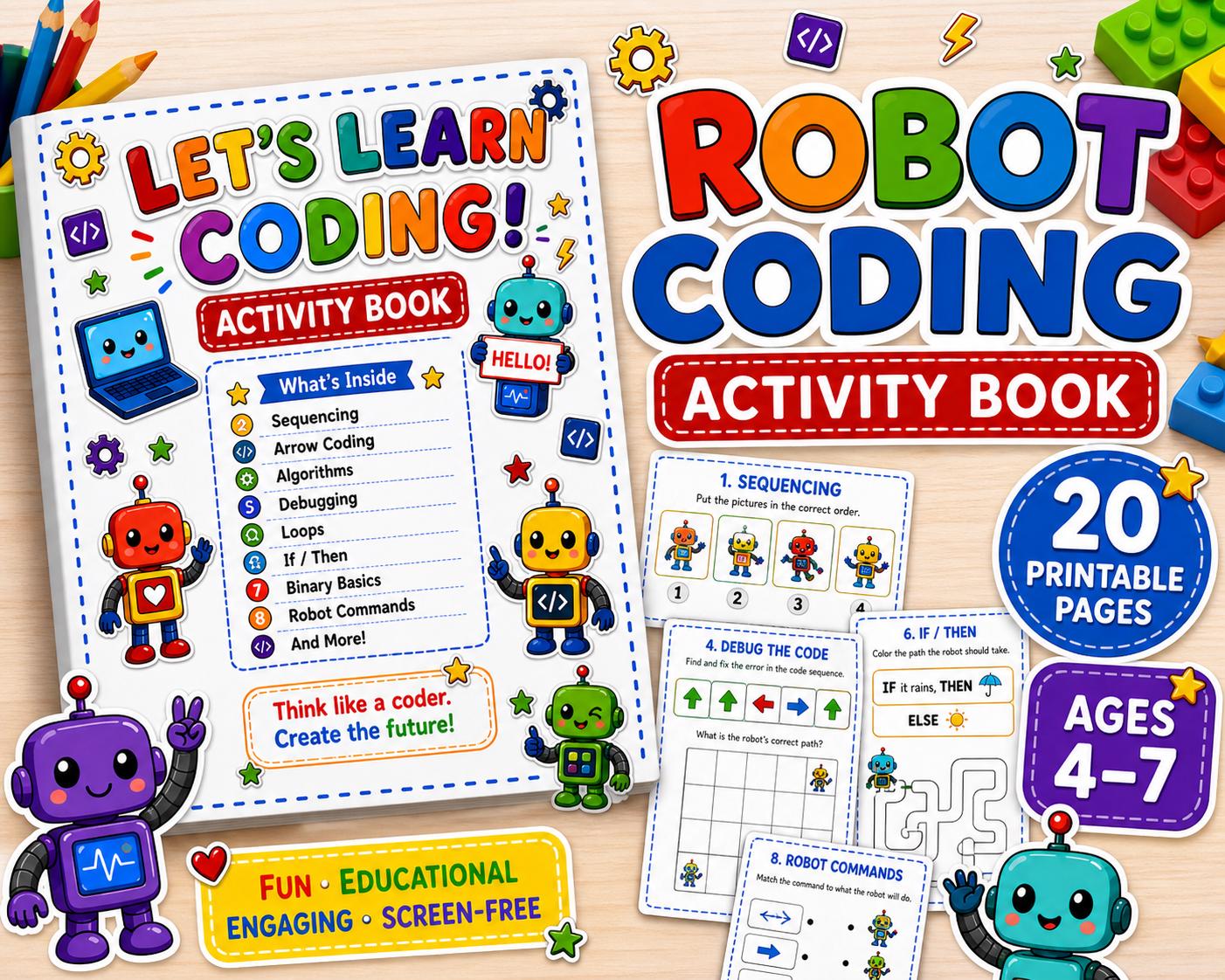 Kids Coding Activity Book Printable Beginner Coding Worksheets | STEM ...
