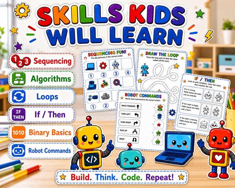 Kids Coding Activity Book Printable Beginner Coding Worksheets | STEM ...