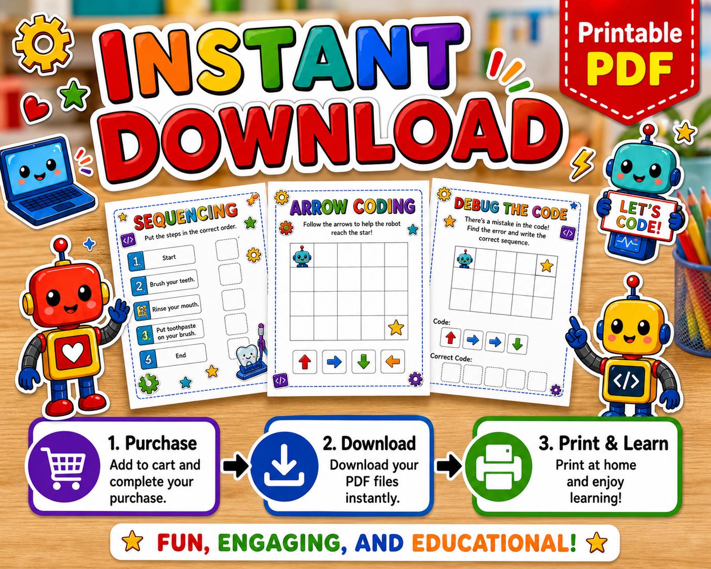 Kids Coding Activity Book Printable Beginner Coding Worksheets | STEM ...