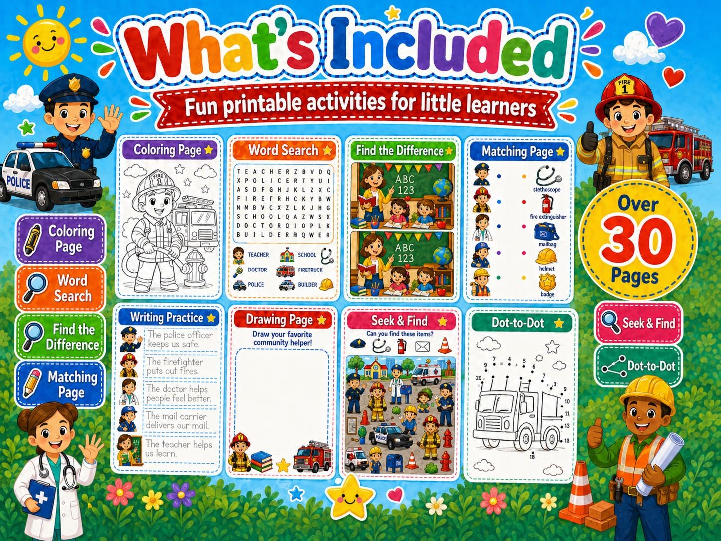 Community Helpers Activity Book Printable, Preschool Worksheets, Prek ...