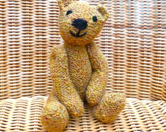 Sweet Little 8" Teddy Bear, Gold Mustard Bear Handknitted in Pure Wool. Golden Yellow Vintage Style Traditional Bear, Perfect handmade Gift