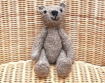 8" Teddy Bear, Handmade Brown and Tan Marl Effect Honey Bear, Vintage Style Hand Knitted Teddy Bear, Unique Heirloom  Gift  in 100% Wool