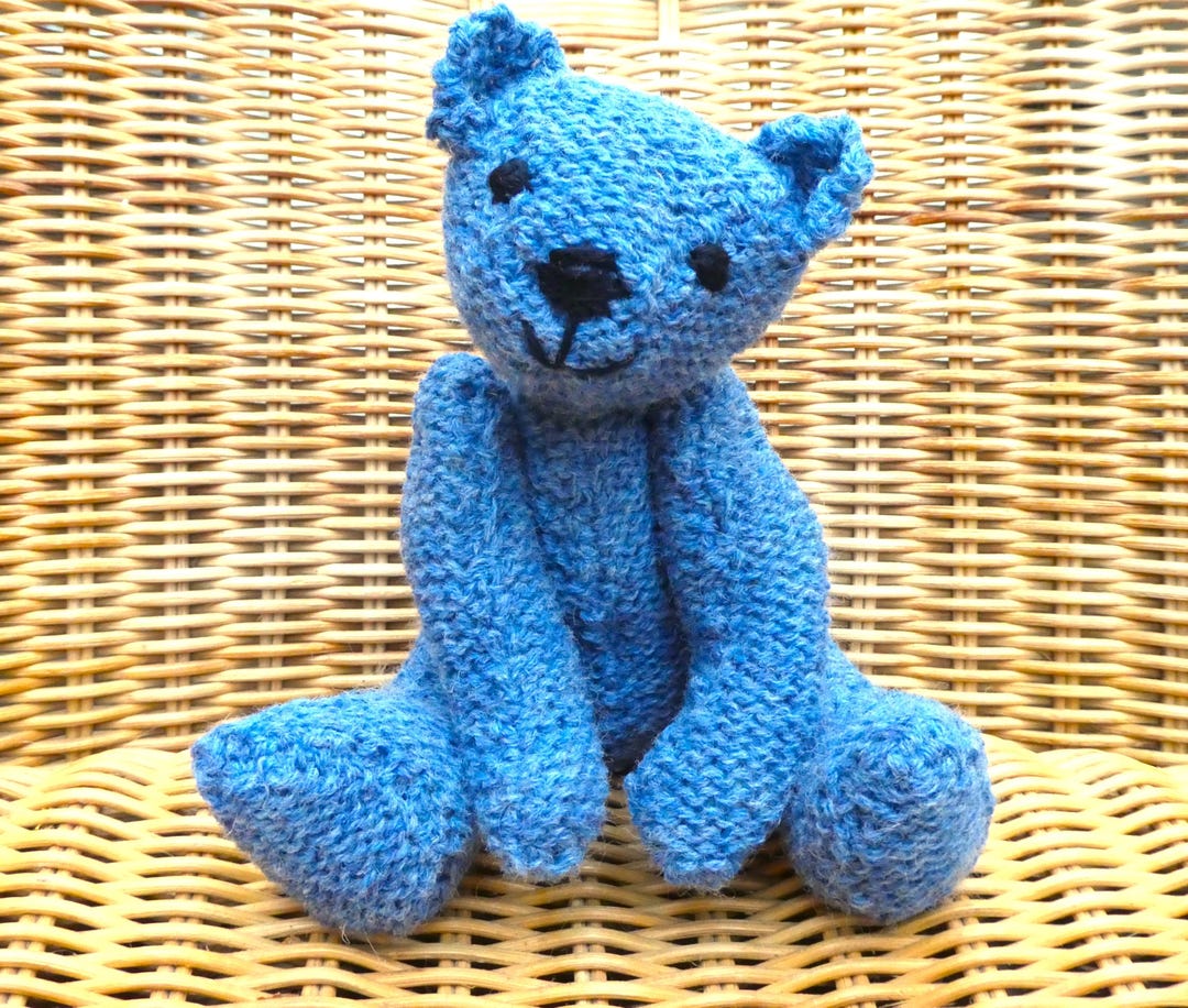 Teddy Bear 8", Hand Knitted Blue, Shetland Wool, Articulated Limbs ...