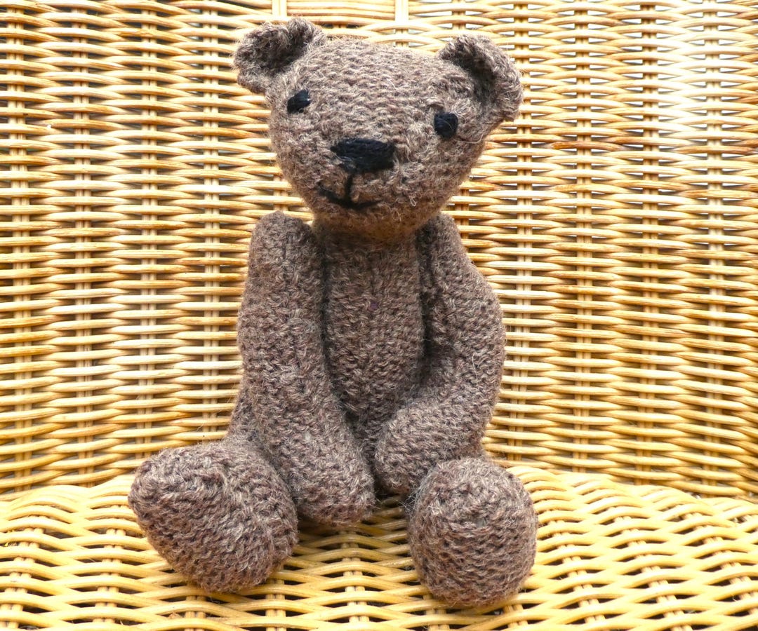 Teddy Bear Handmade 8", Shetland Wool Brown, Vintage Style Hand Knitted ...