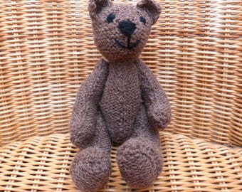 Little Brown 8&quot; Teddy Bear, Handmade Vintage Style  Bear, Hand Knitted with Shetland 100% Pure Wool, Perfect Gift for Baby to Adult
