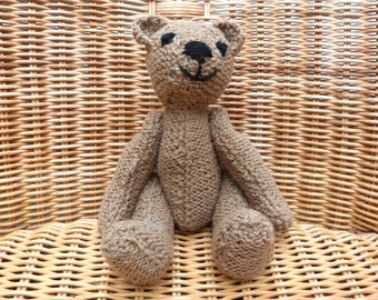 Light Brown 8" Teddy, Handmade Vintage Style Teddy Bear, Hand Knitted Tan Camel Coloured Teddy Bear, Knitted in  100% Wool,Handmade Bear