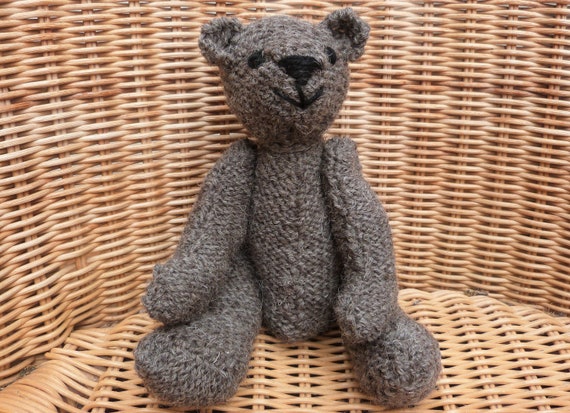 Vintage-Style Bear Great British HandmadeTeddy Bear Traditional Bear Grey Teddy Bear 8 Teddy Bear Hand Knitted Bear with Wool Rompers