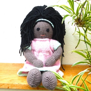 Hand Knitted Black Doll, Unique Hand Made African Mixed Race Doll Knitted in Soft Gorgeous Merino Wool.