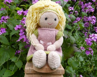 Blonde Hair Handmade Original Hand Knitted 12" Fair Hair Doll, Soft Huggable Original Gift, Made to Last Rag Doll Style, Gift for Girl,