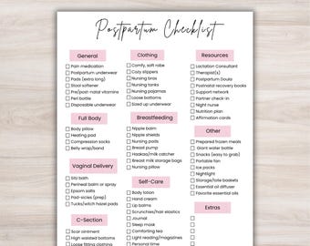 Printable Postpartum Checklist (Instant PDF Download) | New Mom Planner
