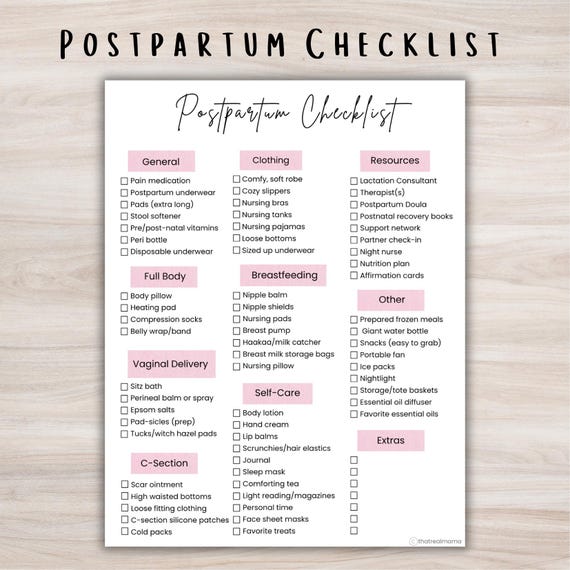 Printable Postpartum Checklist (Instant PDF Download) | New Mom Planner
