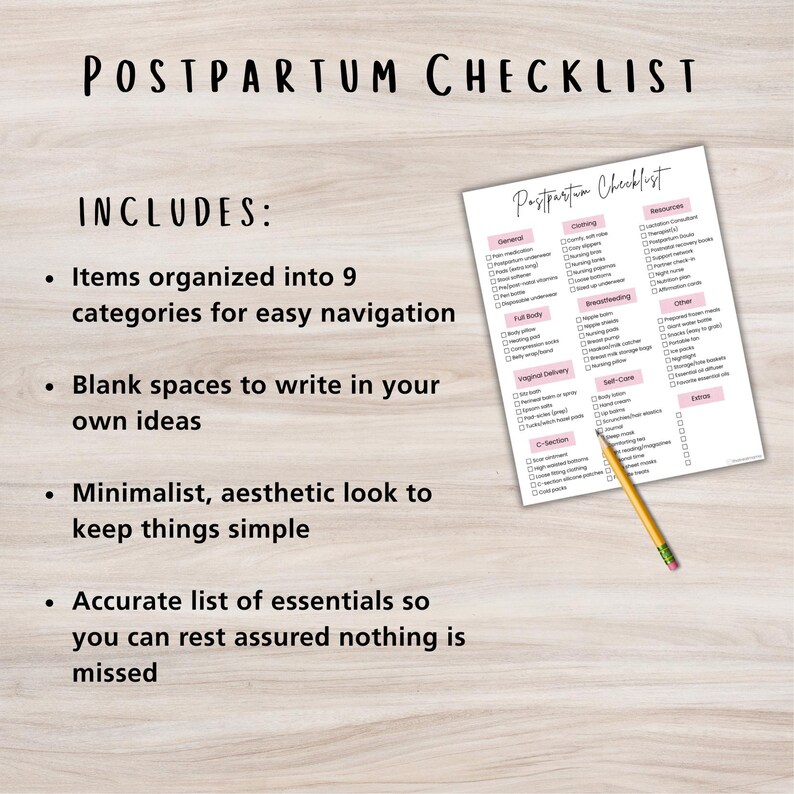 Printable Postpartum Checklist (instant PDF Download) | New Mom Planner ...