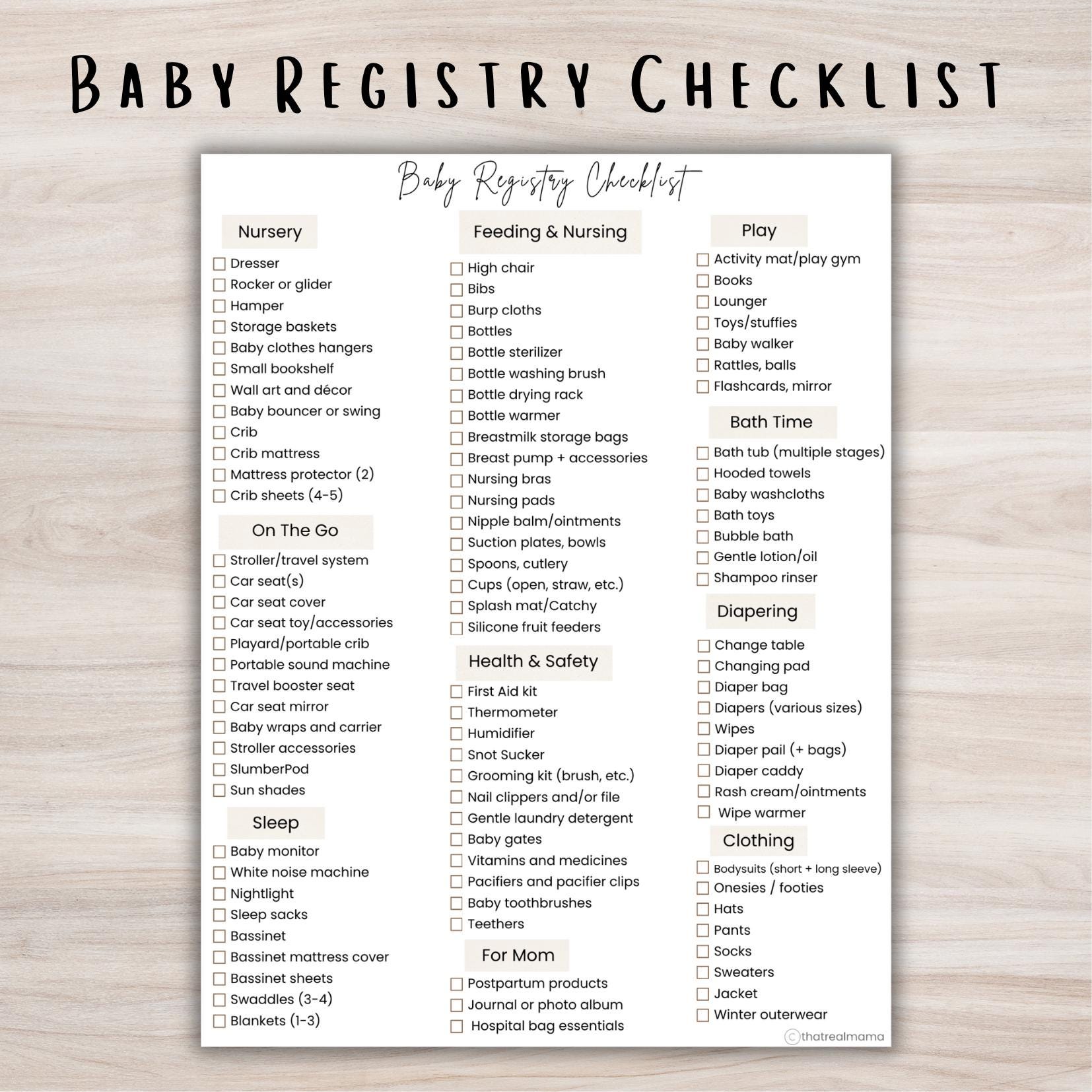 Baby Registry Checklists