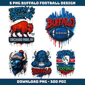 Buffalo Spirit Football Clipart, Rot Blau Bison Art Bundle, Graffiti Sport PNG, Orchard Park Fan Digitaler Download, 5 PNG 300 DPI