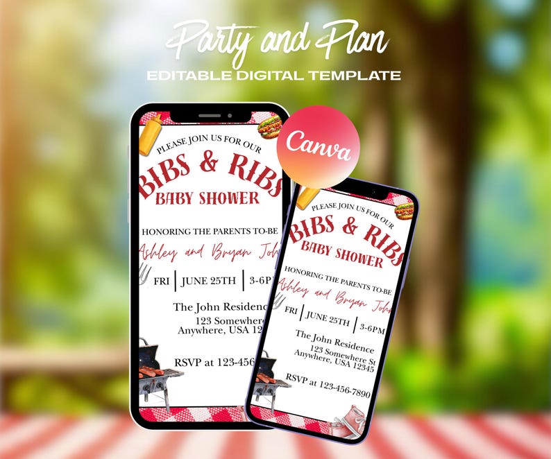 Bibs & Ribs Baby Shower Canva Invitation - Etsy