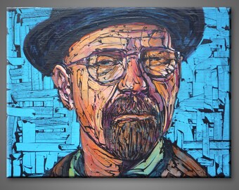 Original painting acrylic canvas Walter White Heisenberg portrait GeeBeeArt