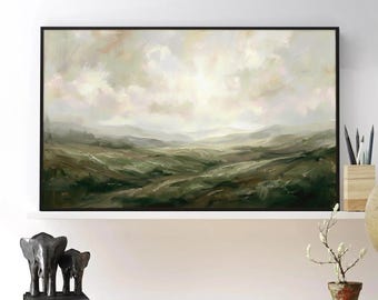 Muted Greens Canvas Art, Neutral Green Landscape Wall Art, Calm Abstract Nature Decor for Living Room, Modern Farmhouse Sage Green Print