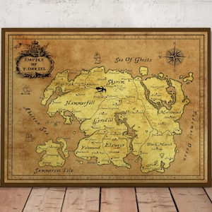 Skyrim Map, Tamriel Elder Scrolls Wall Art, Skyrim Poster, Gift for Gamers