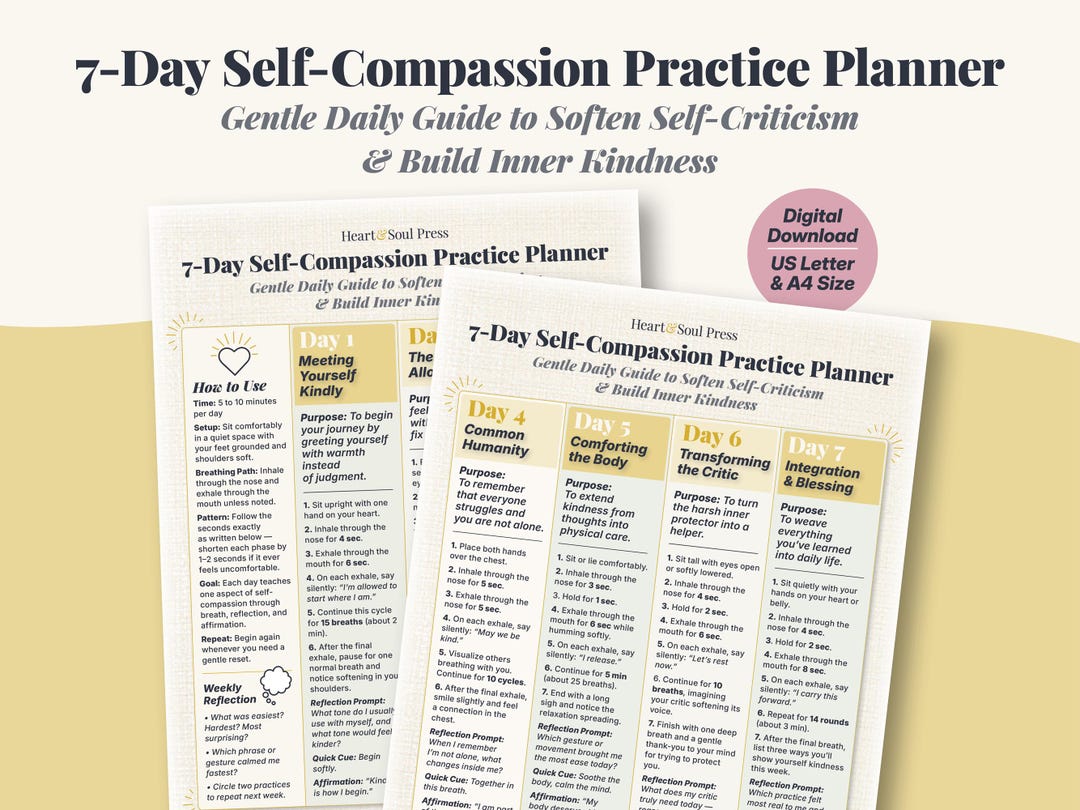 7-day Self-compassion Practice Planner | Daily Kindness &amp; Breathwork Guide | Emotional Healing ...