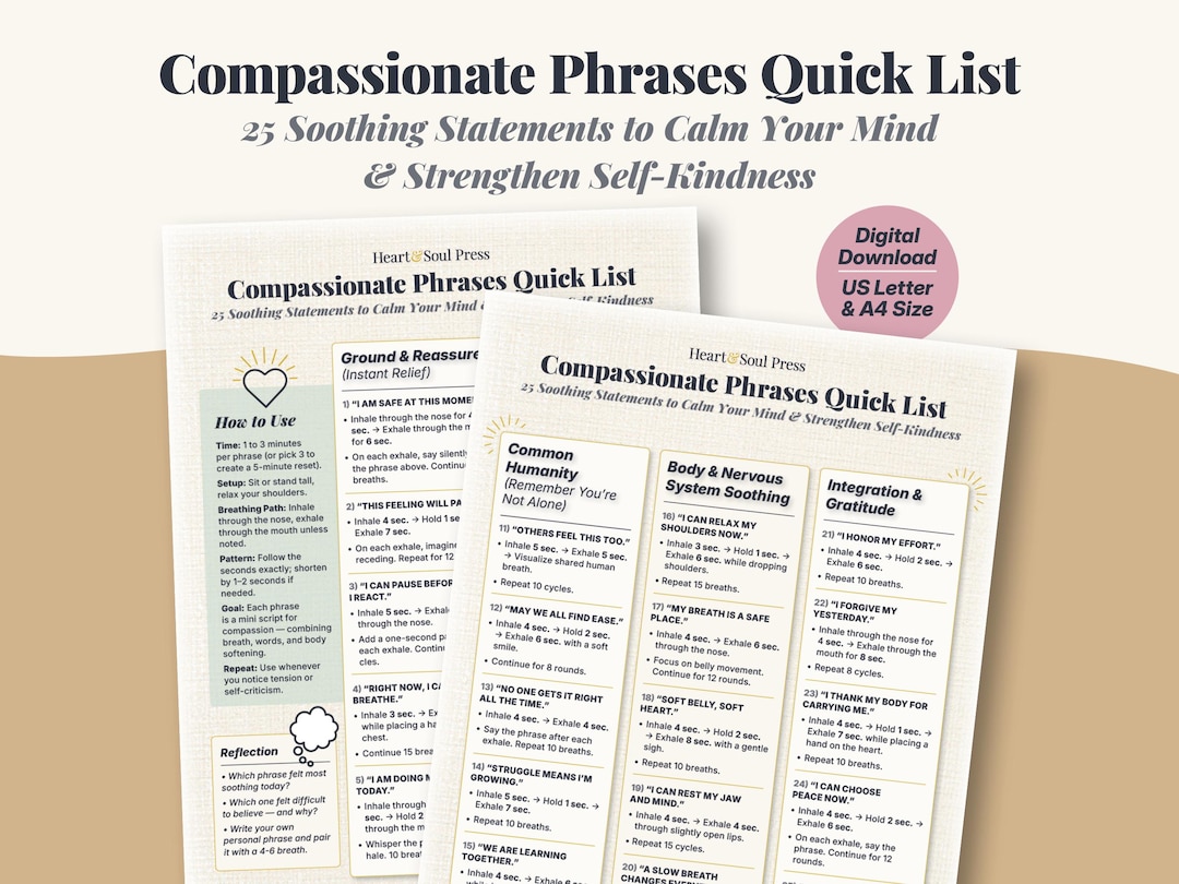 Compassionate Phrases Quick List | 25 Calming Self-talk Scripts With ...