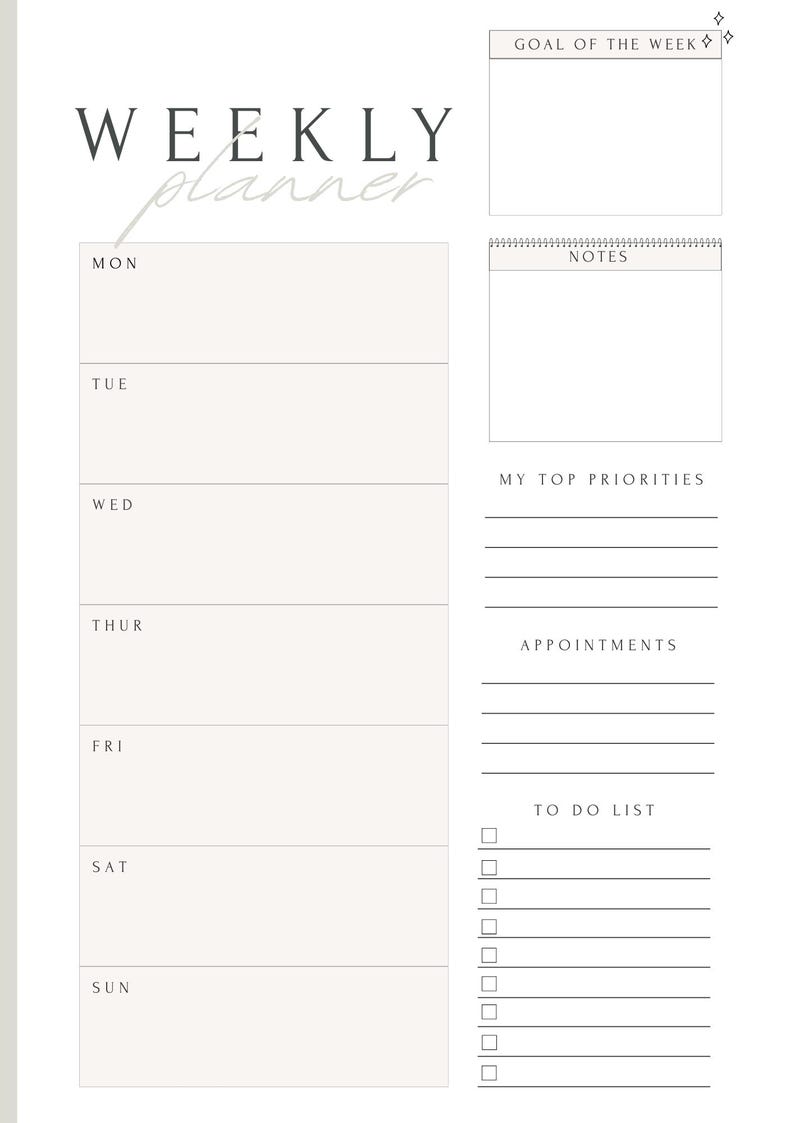 Minimalist Weekly Planner | Printable Digital Download | Organize Your ...