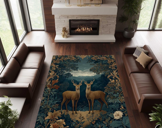 Forest Spirit Mystic Deer Rug | Cottagecore Room Decor William Morris ...