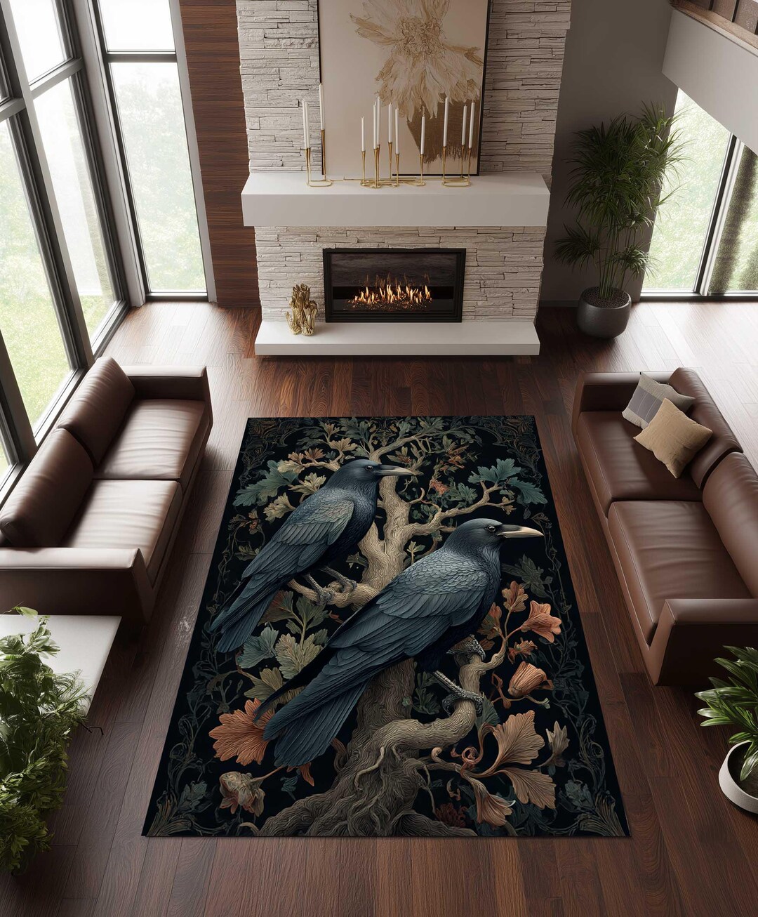 Celestial Raven Rug, Gothic Baroque Crow Carpet, Dark Academia Decor - Etsy