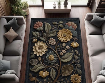 Châteaucore French Floral Area Rug, Pink Rose & Purple Flower Carpet, Cottagecore Shabby Chic Living Room Decor, Vintage Pastel Tone Rug