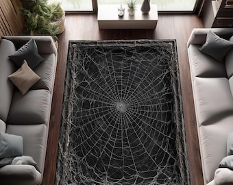 Gothic Spiderweb Floral Rug, Dark Botanical Area Carpet, Victorian Cottagecore Decor, Witchy Dark Academia Style
