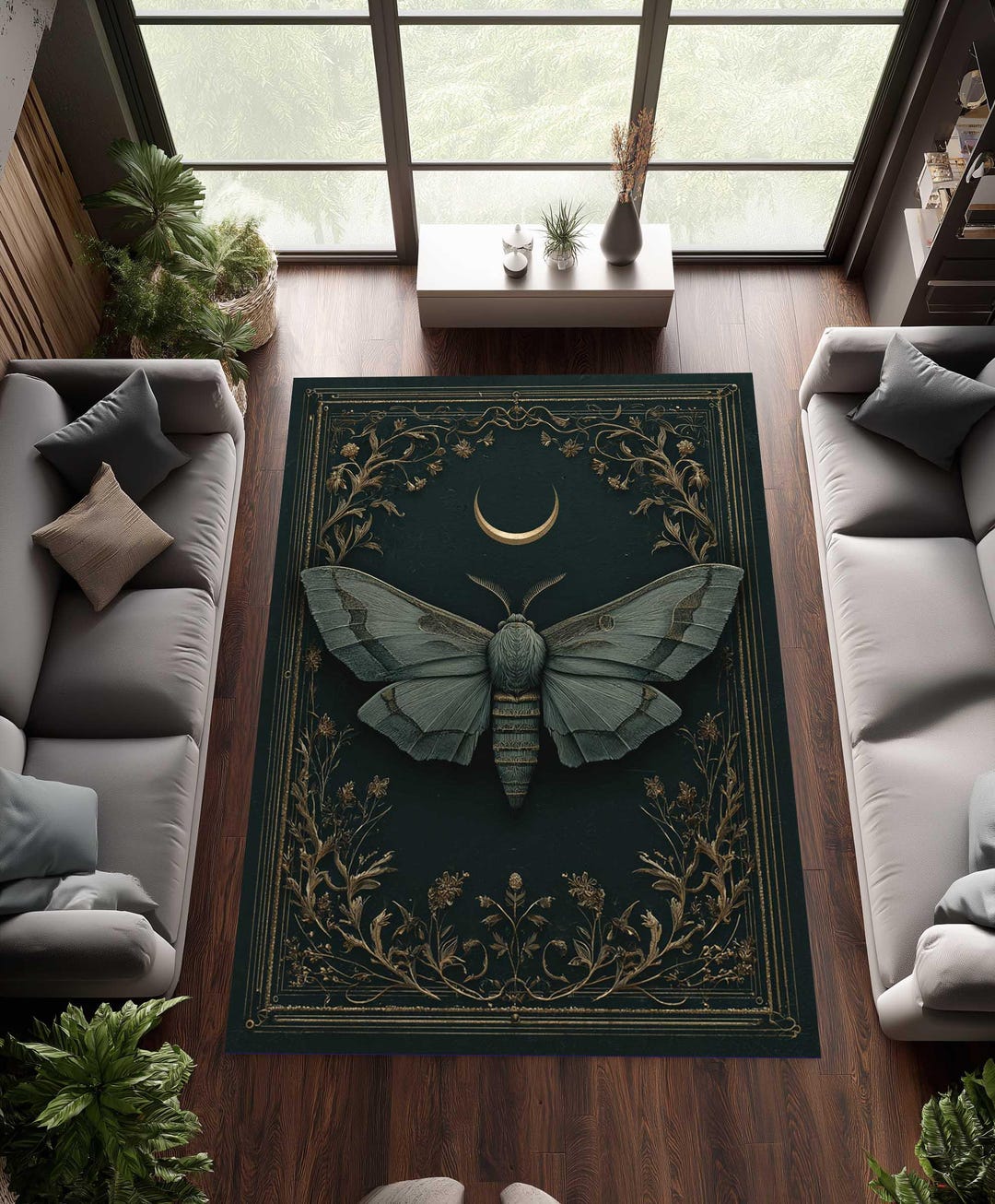 Moth Area Rug Witchy Moth Rug, Mystic Moon Moth Area, Whimigothic Fairycore Decor ...