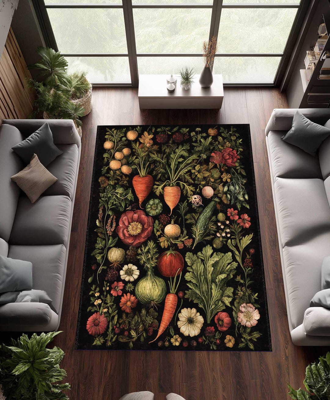 Vegetable Pattern Kitchen Rug, Tomato Pepper Carrot Food Art Area Rug ...