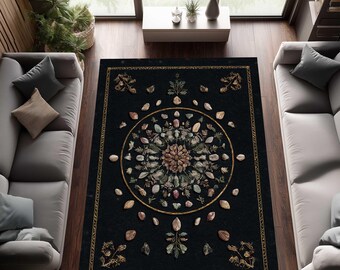 Round Mandala Rug – Bohemian Chenille Accent, Washable Thin Area Carpet, Non-Slip Office & Home Decor Gift ,Boho Mandala Round Rug