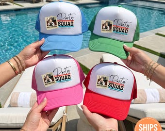 Custom Trucker Hat, Personalized Retro Party Squad Mesh Cap, Custom Face Hat for Group Vacation