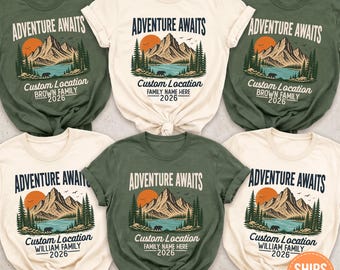 Custom Family Vacation Shirt, Adventure Awaits Tee, Matching Camping Tshirt, Mountain Trip Top, Outdoor Group Apparel